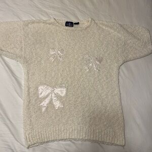 David Brett women’s Knit sweater size Sm white holiday bows Granny Vintage 90s